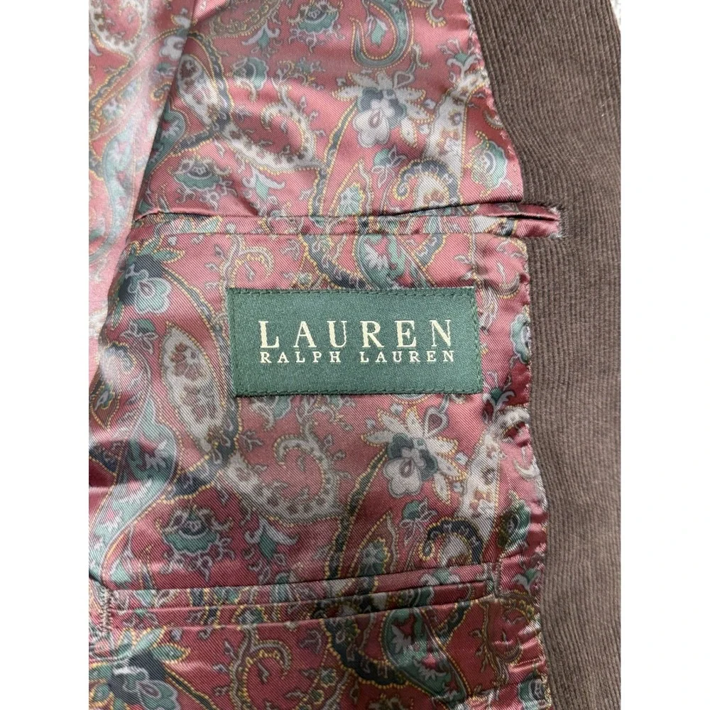 Lauren Ralph Lauren Mens Brown Corduroy Blazer Paisley‎ Lining 2-Button Jacket